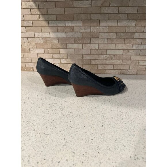 Tory Burch Emma High Open Toe Cork Wedges Black Size 5.5 - Picture 4 of 5